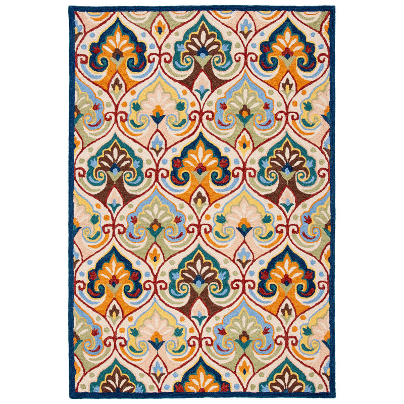 Tapis floral beige / bleu en laine / coton touffeté à la main Metro, Rectangle 3 pi x 5 pi