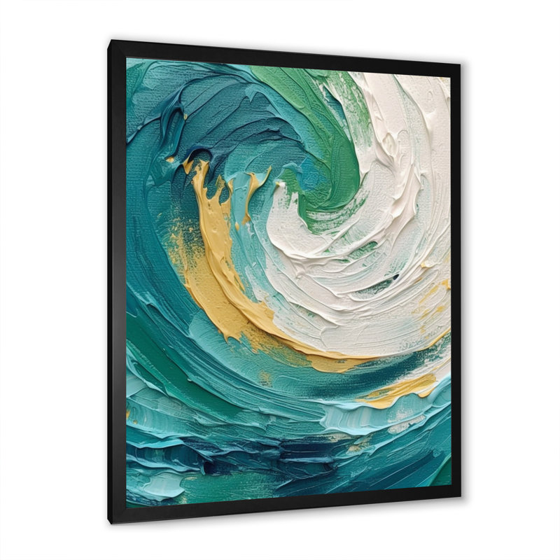 «Teal Cream», art mural sur toile, H 32 po x l 16 po x P 1 po, Cadre simple noir