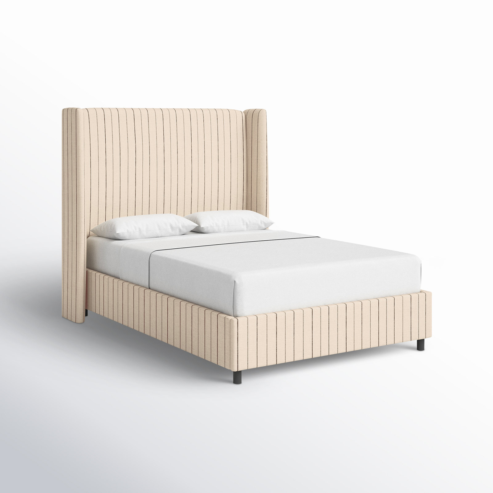 Tilly Upholstered Wingback Bed, King, Fritz Charcoal Stripe