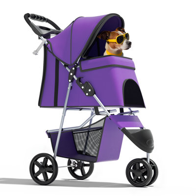 Poussette pliable pour chien et chat avec panier de rangement à auvent réglable et porte-gobelet pour petits et moyens animaux de compagnie