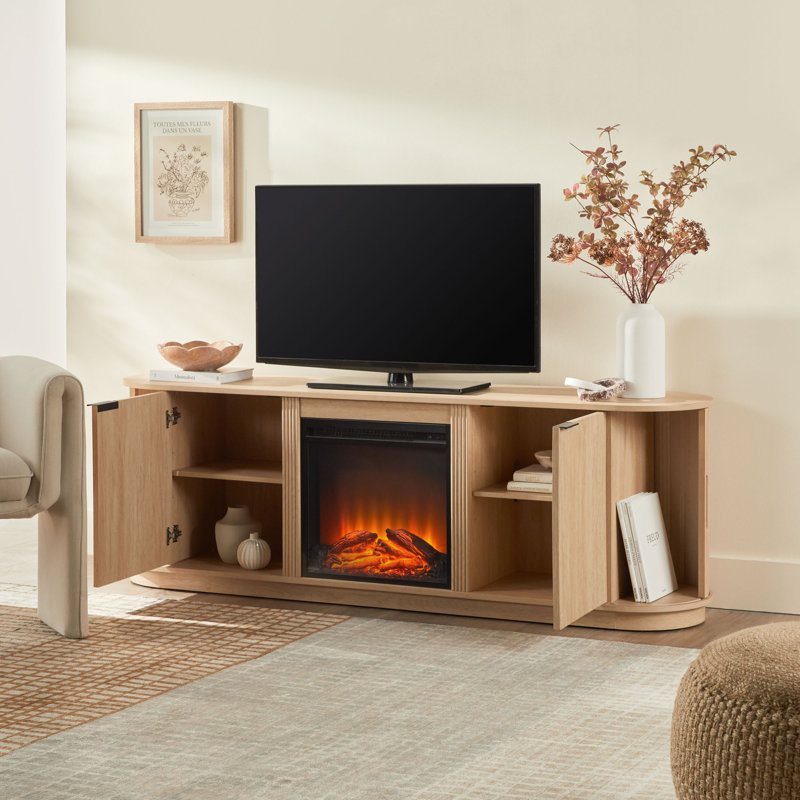 Dragelin Modern Reeded Fireplace TV Stand, Coastal Oak, 70"