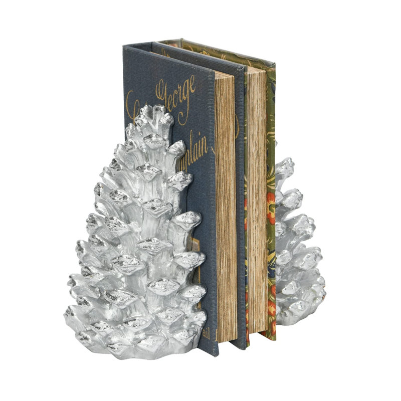 Serre-livres en résine en forme de pomme de pin, Argent