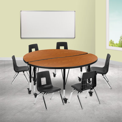 Goddard 47.5" Circle Wave Flexible Laminate Activity Table Set with 12" Student Stack Chairs
