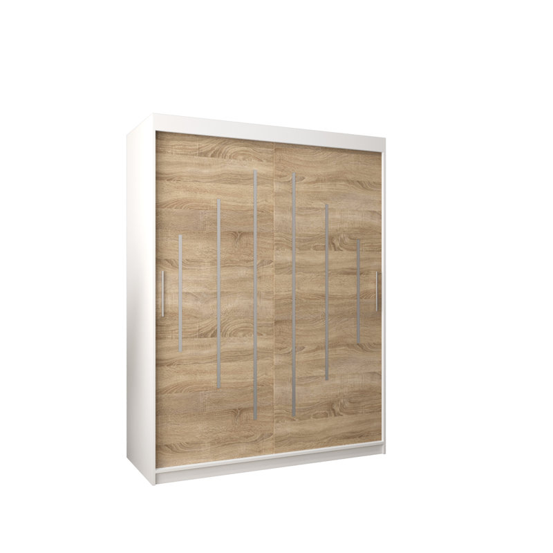 Natalie 2 Door Manufactured Wood Wardrobe, 200 cm H x 200 cm W x 62 cm D, Matt white/Sonoma oak