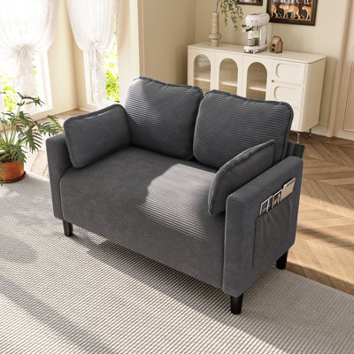 Canapé 2 places en velours côtelé de 122 cm (48 pouces) avec coussins confortables, rangement latéral, rembourrage haute élasticité, structure, idéal pour l'aménagement d'un salon en appartement