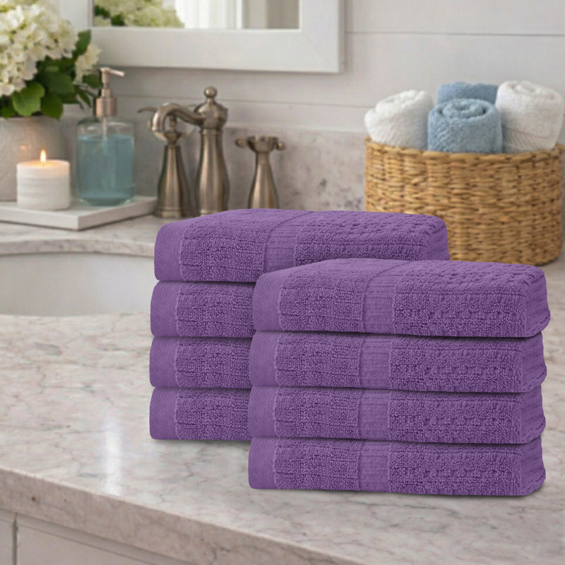 Willow 8 Pieces Hand Towel Set – 100% Combed Cotton, Premium Quality 630 GSM, Purple, Ultra-Soft & Highly Absorbent (8 Hand Towels)