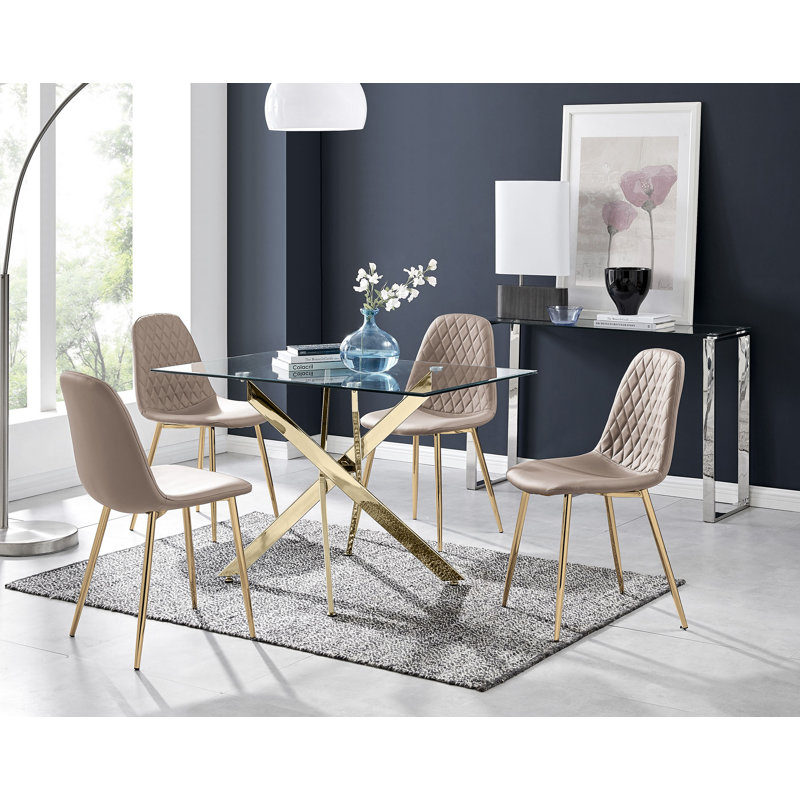 Lenworth 4 - Person Dining Set, Cappuccino/Gold