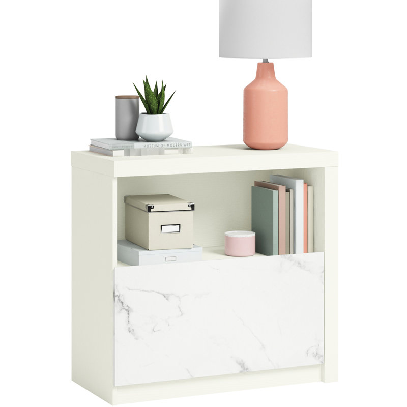 Classeur latéral blanc pour bureau organisé et vestibule, bois d'ingénierie, compartiments de rangement, dimensions compactes, accents contemporains à installation rapide, construction, design, courrier