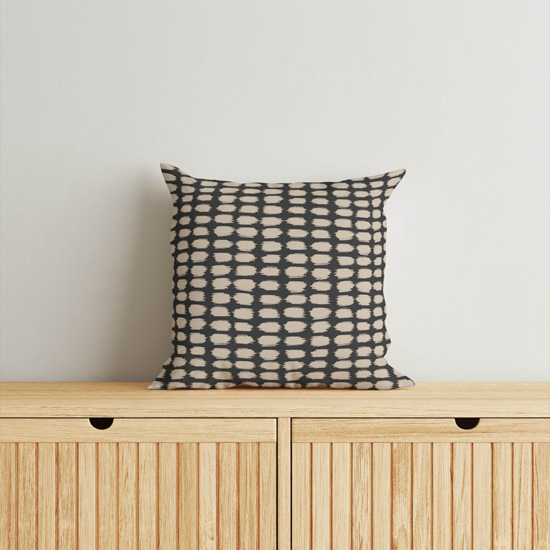 Coussin décoratif à pois, Gris anthracite, Carré 18 po