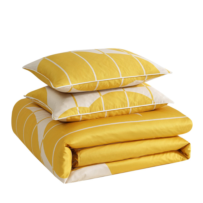 Vesi Unikko Cotton Yellow/Beige Duvet Cover Set, King Duvet Cover + 2 King Shams
