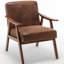 Fauteuil d'appoint brun avec structure en bois et revêtement en microfibre, style moderne chic du milieu du siècle, couleur unie douce