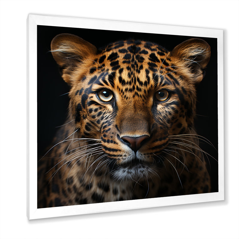Léopard dans la nature au coucher du soleil II - Art mural animal léopard / guépard, Cadre photo blanc