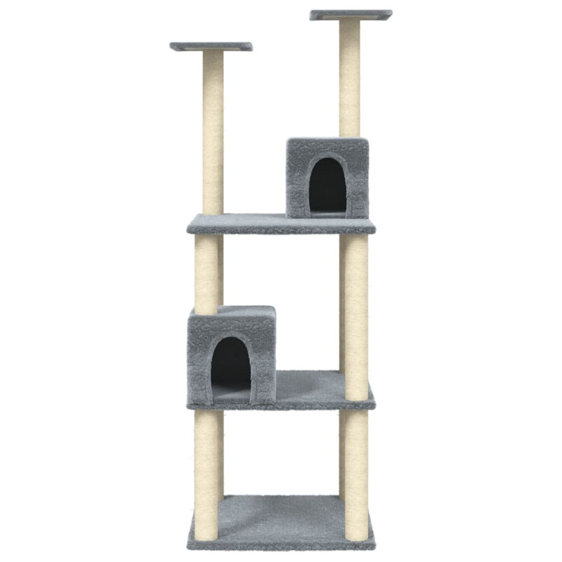 vidaXL Cat Tree Engineered wood, plush, sisal 55.5 in tall, Light Grey