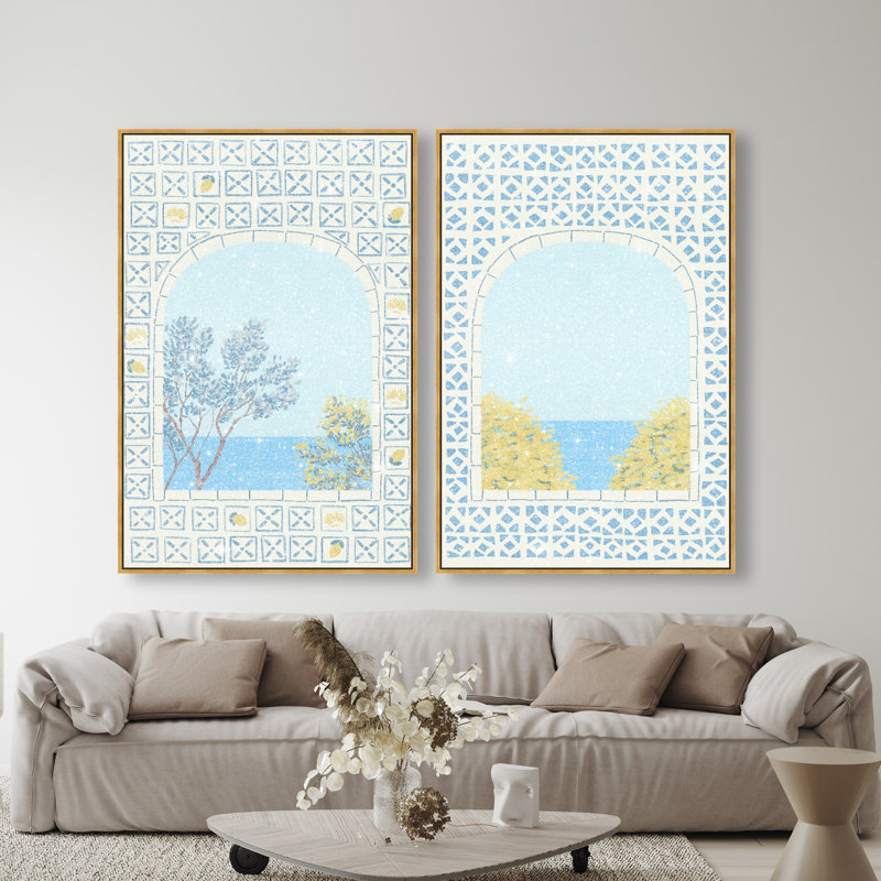 Mediterranean Window Set Set by Oliver Gal, 50"H x 34"W, Gold Floater Frame