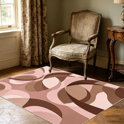 1PC neutral tone curved geometric abstract area rugs for Living Room, Soft and Comfortable, Suitable for all seasons, easy-to-maintain, machine washable Indoor floor mat, Under Table Farmhouse suitable for bedroom, dining room, entryway, patio, home...
