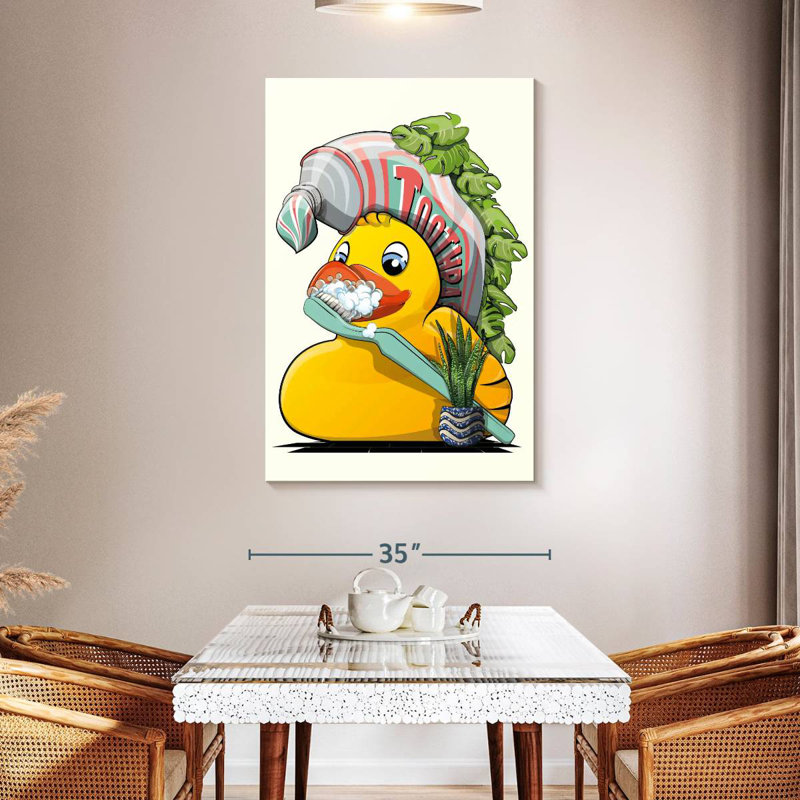 Rubber Duck Brushing Teeth In Bathroom, 48" H x 32" W