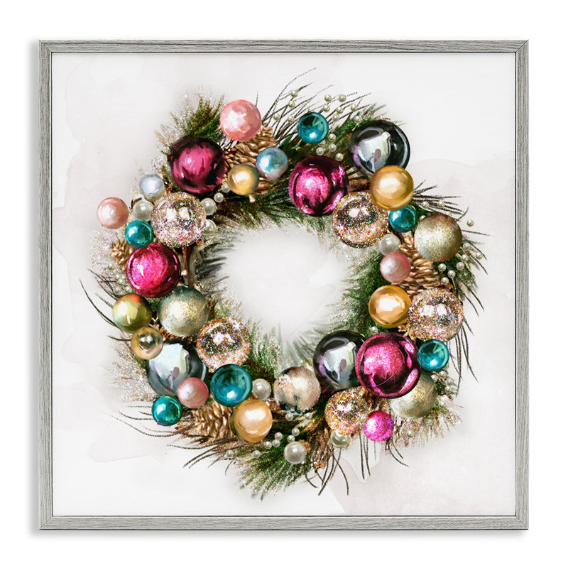 Couronne festive ornementale charme de Noël minimal par Ziwei Li - peinture sur cadre flottant, Estampe numérique Farmhouse
