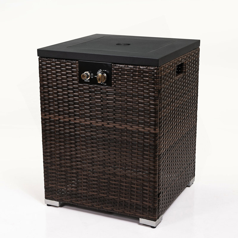 22" Propane Gas Fire Pit Table, 50000 BTU Square Steel Fire Pit With Beautiful Wicker Base For Outside Patio Deck Garden Backyard