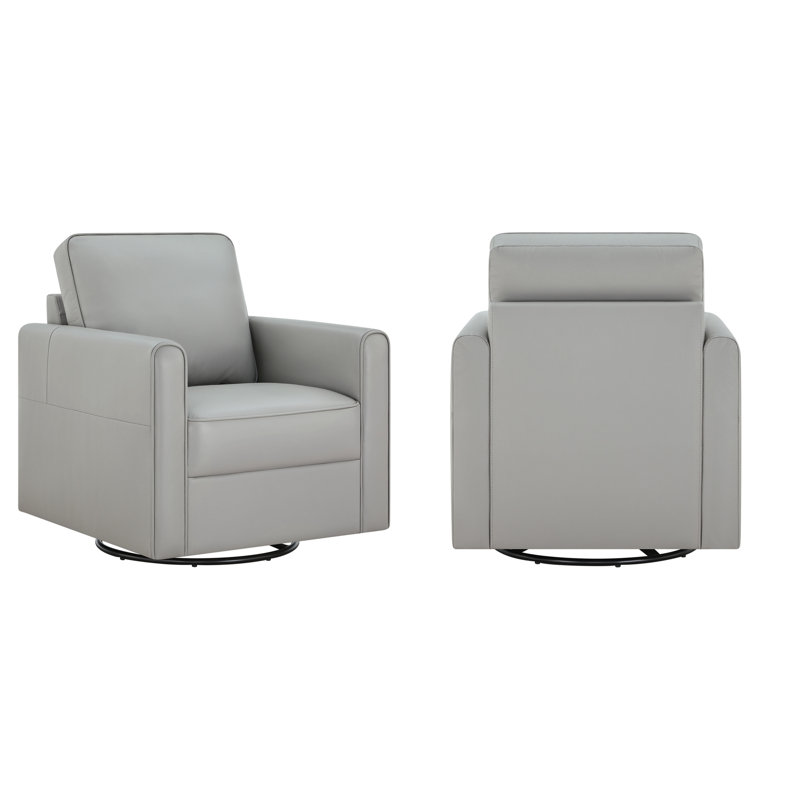 Weston Genuine Leather Swivel Accent Chair(Set Of 2), Light Gray
