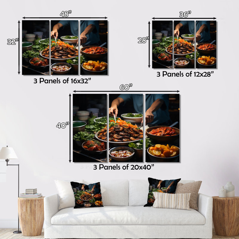 «Vietnamese Street Food I» sur toile, reproduction de 3 pièces, H 40 po x l 60 po x P 1 po