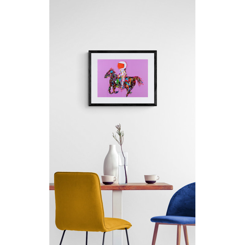 Astronaut On Horse On Pink Print by Jphono 1, Black Framed Paper, 17.25" H x 21.25" W