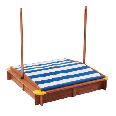 Grand bac à sable en bois avec couvercle et auvent réglable pour les enfants, bac à sable extérieur en cèdre de 46 po pour jouer dans la cour