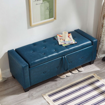 Banc repose-pieds avec rangement, banc pour la chambre à coucher, le salon, le couloir, le repose-pieds rembourré en similicuir capitonné