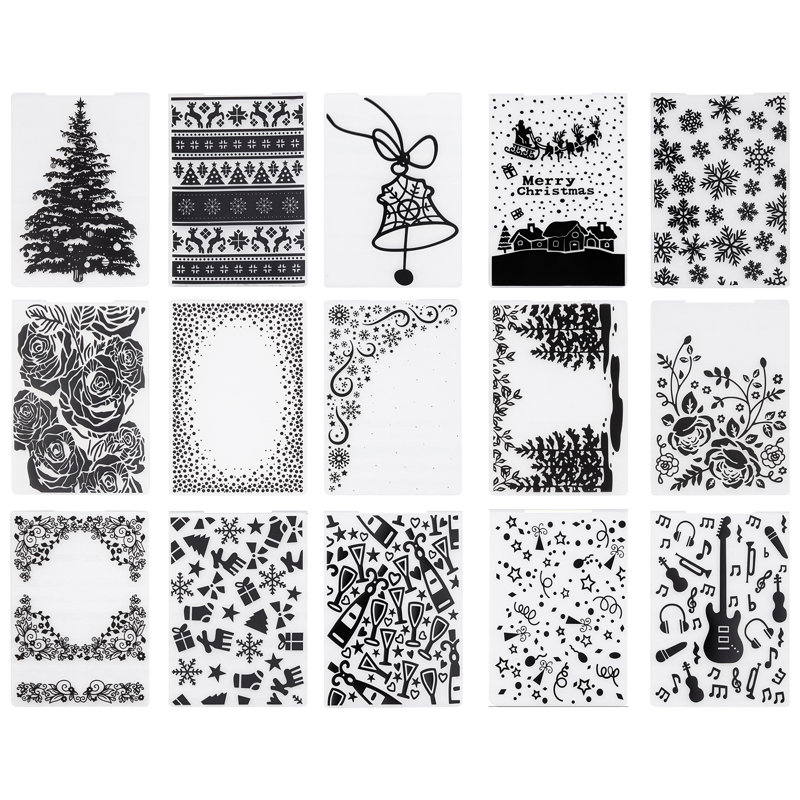 Embossing Folders, 15 Pieces, 4.13 x 5.83 in, Background Embossed Plates for the Die Cutting and Embossing Machine, PP Plastic Embossed Stencil Template for Scrapbooking and Card Making