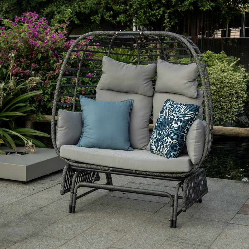 2 Person Swing Egg Chair With Rocking Glide Frame And Cushion