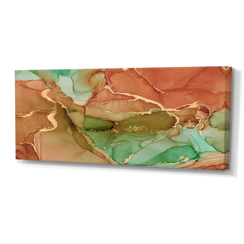 Turquoise et brun luxueux abstrait fluide V - peinture sur toile, H 28 po x l 60 po x P 1,5 po, Toile tendue