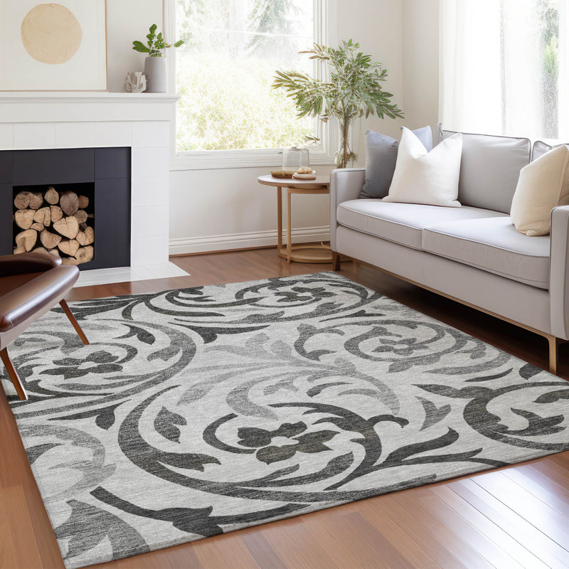 Washable Floral Indoor / Outdoor Rug, Rectangle 3' x 5'