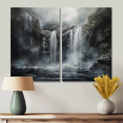 Waterfall Cliff Scenery Magic - Waterfall Large Canvas Wall Art