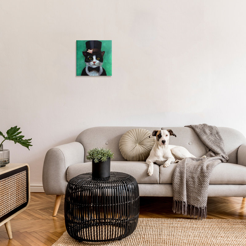 Good Sir Top Hat Cat with a Mouse and A Monocle Panoramic Graphic Art Print Set on Canvas, 17" H x 17" W