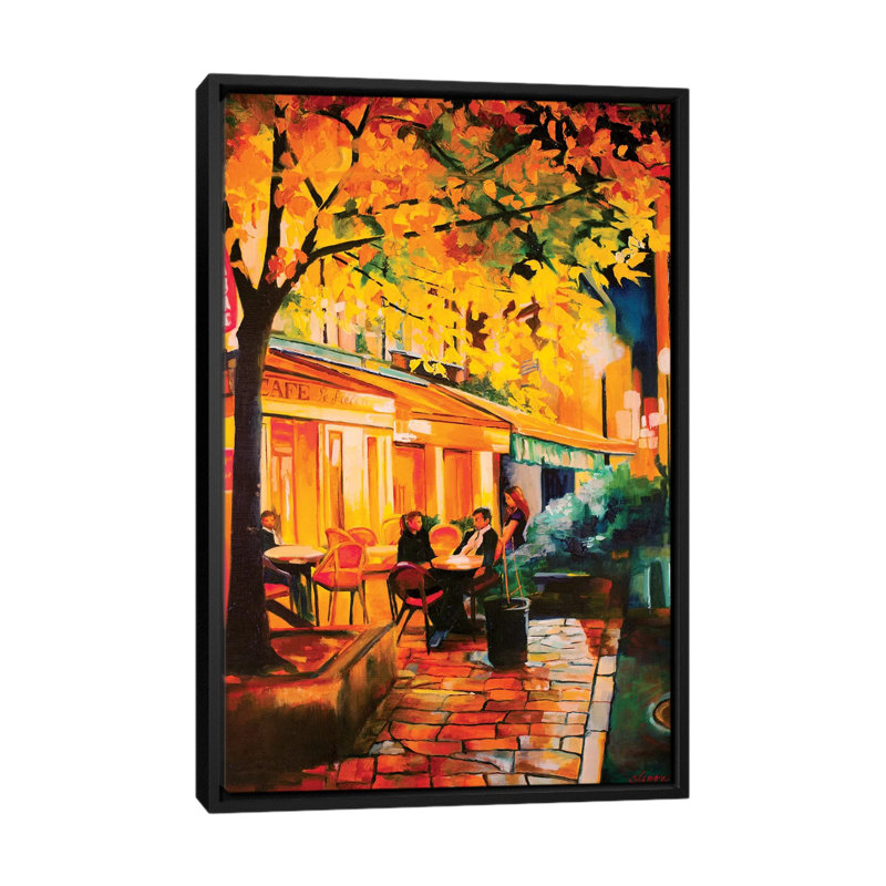 « corner cafe », reproduction sur toile, H 26 po x l 18 po x P 1,5 po, Toile avec cadre noir, Pas de tapis