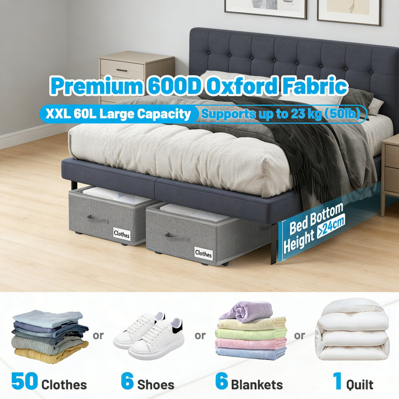 Beachcrest Home Fabric Underbed Storage, Grey
