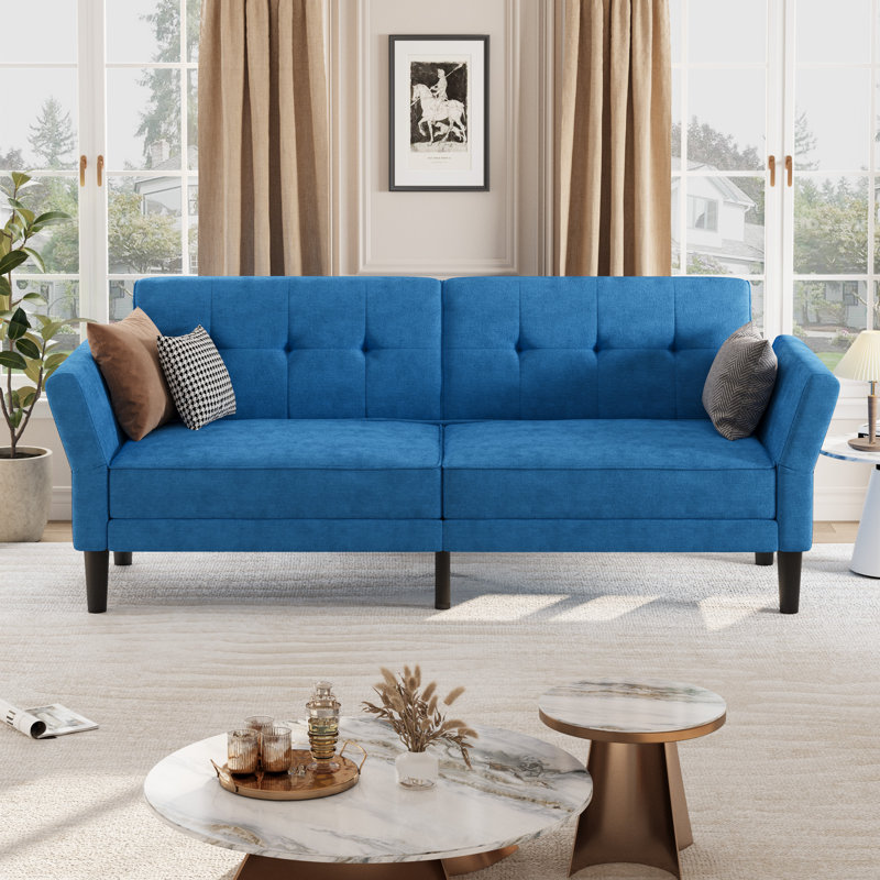 Canapé-lit futon convertible 89 ", canapé-lit 3 places 89", Chenille bleu, Bleu