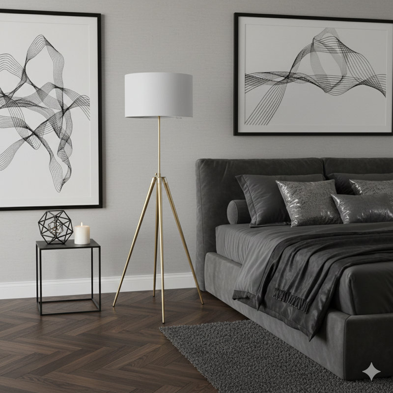 Lampe trépied moderne de 64 à 47 po de hauteur réglable en laiton / or brillant pour salon, lampe sur pied pour chambre à coucher