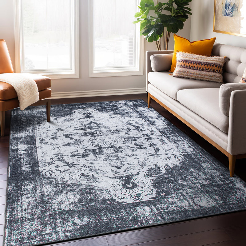 Devonie Oriental Flatweave Performance Black Machine Washable Area Rug, Rectangle 5' x 7'