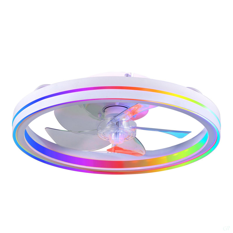 RGB Ceiling Fans With Lights, 19'' Smart LED Ceiling Fan With Remote/APP Control, Modern Low Profile Bladeless Chandelier Fan, Dimmable White Fandelier For Bedroom, Living Room, Kitchen