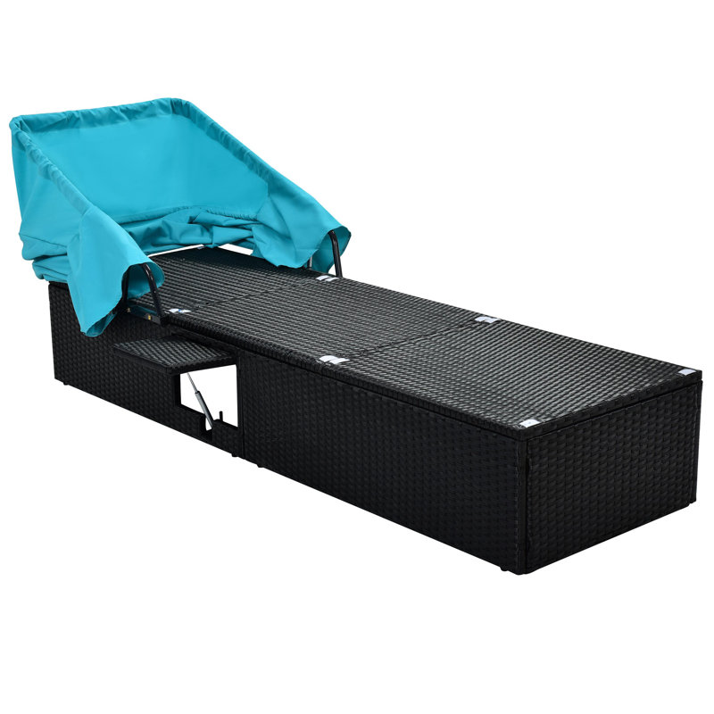 Chaise longue inclinable en rotin de 76,8 po Arybella avec coussins et plateau à tasses, Blanc