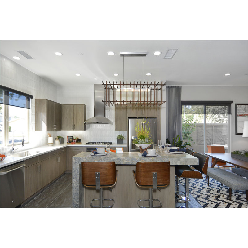 Arca 5 - Light LED Pendant, Brushed Aluminum/Dark Stained Walnut, 2700K (Warm)
