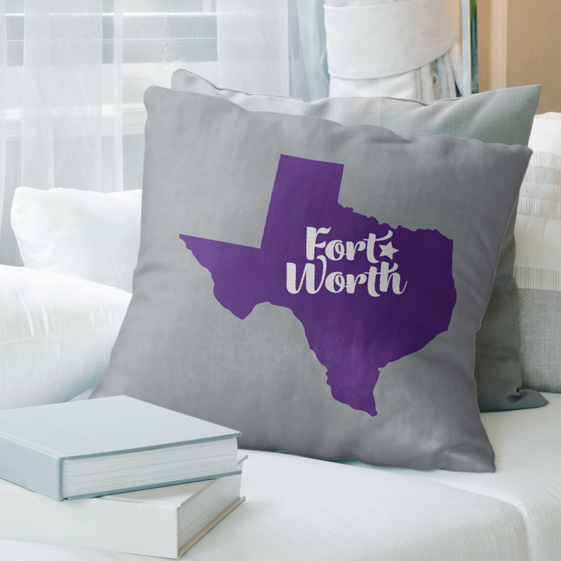Cotton Blend Reversible Throw Pillow, 18" x 18", Silver/Purple, Fort Worth
