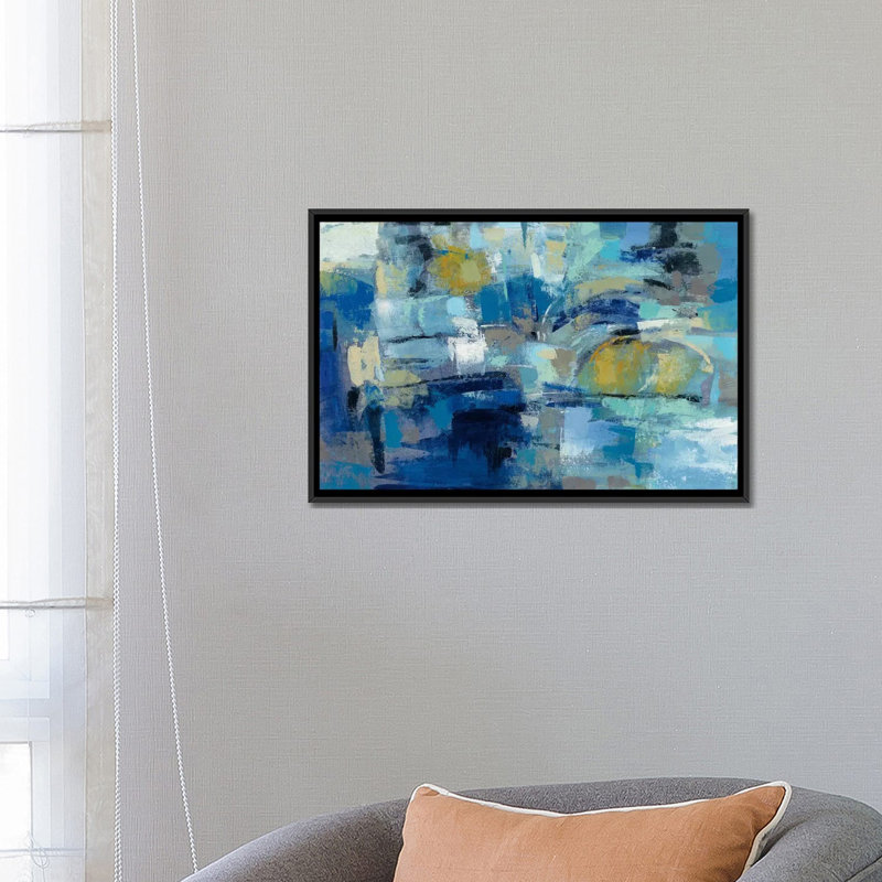 «« ultramarine ondulations iii », reproduction d’art sur toile tendue, H 18 po x l 26 po x P 1,5 po, Toile avec cadre noir