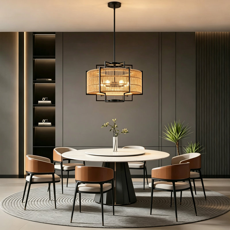 Lustre 6 lumières 22,4 "Boho Coastal Rattan, luminaire suspendu en osier de ferme pour salle à manger