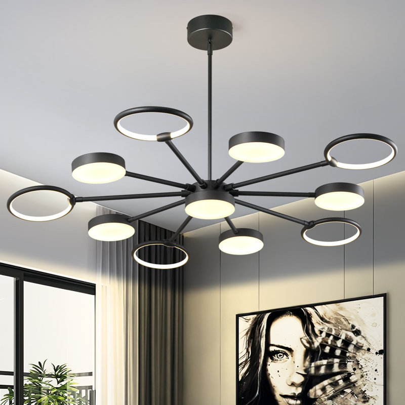Modern Led Industria Chandeliers Round Pendant Light Farmhouse Sputnik Chandelier Mid Century Ceiling Light Fixtures For Dining Room Bedroom Living Room Kitchen Hallway Foyer（1 Pack）