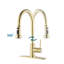 Robinet de cuisine en acier inoxydable brossé doré avec distributeur rétractable et de savon - pour les égratignures, la rouille et les taches-1195671267