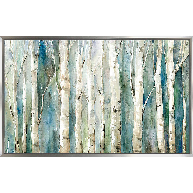 Birch River Walk par Carol Robinson - Peinture, Cadre flottant argent, H 21,5 po x l 33,5 po, Argent argent