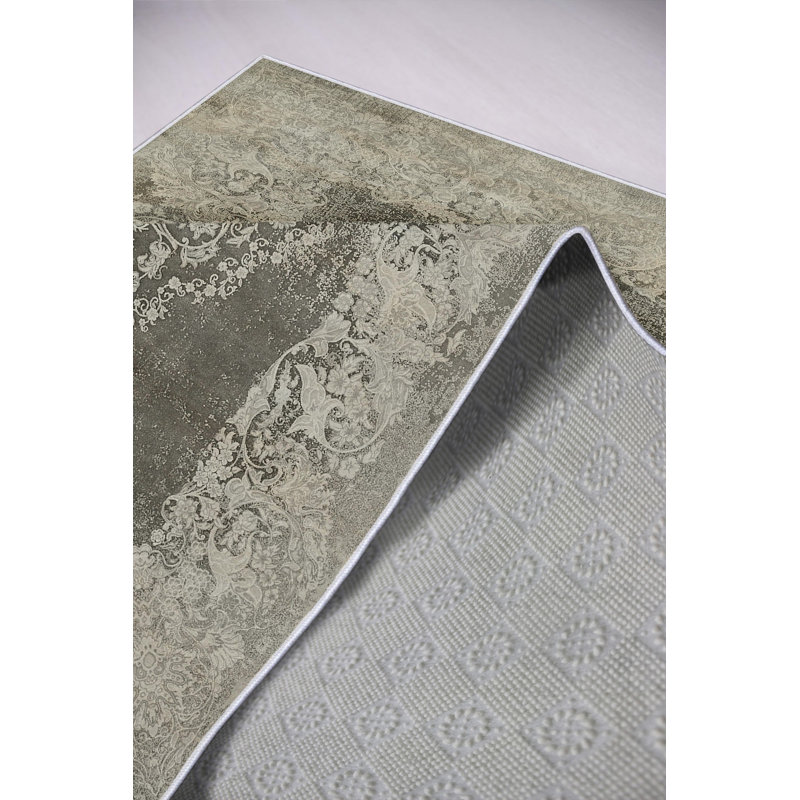 Elegant Grey Carpet (4 x 6 ft), 100% Polyester, 650 g/m² | Pile Height: 0.2 in, Digital Printing, Antibacterial, Eco-Friendly, Non-Slip PVC Dot Underside | Machine Washable, Perfect for Living Room & Bedroom Décor