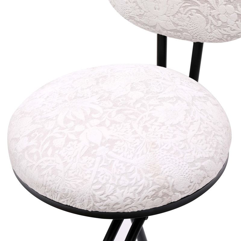 Bar Stools Set of 2 S-shaped Barstools with Backrest Floral Print Upholstered Dining Chairs Counter Height Stool for Kitchen Island (White Print)