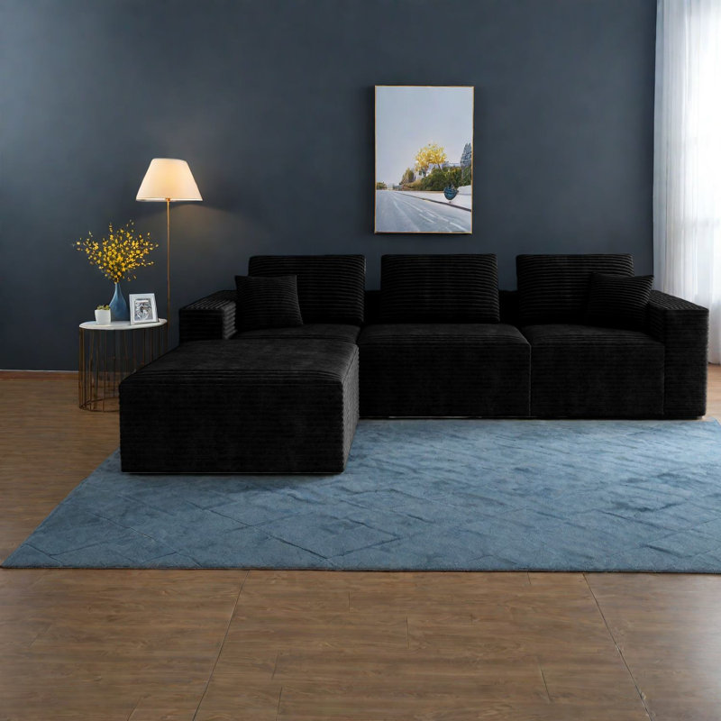 Canapés modulaires confortables, canapé noir moelleux en velours côtelé pour le salon